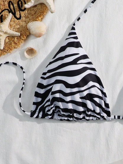 Swim Curve 2025 Plus Size Women Spaghetti Strap Leopard Print Sexy Triangle Cup Bikini Top Summer