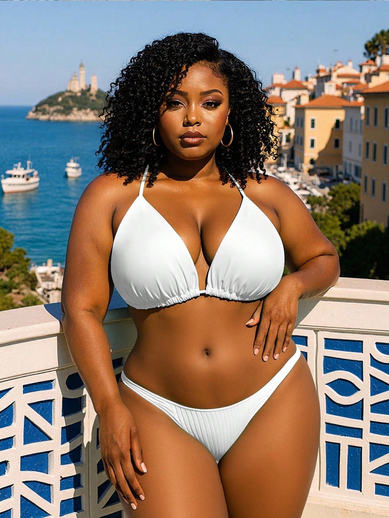 Swim Curve 2025 Plus Size Women Spaghetti Strap Leopard Print Sexy Triangle Cup Bikini Top Summer