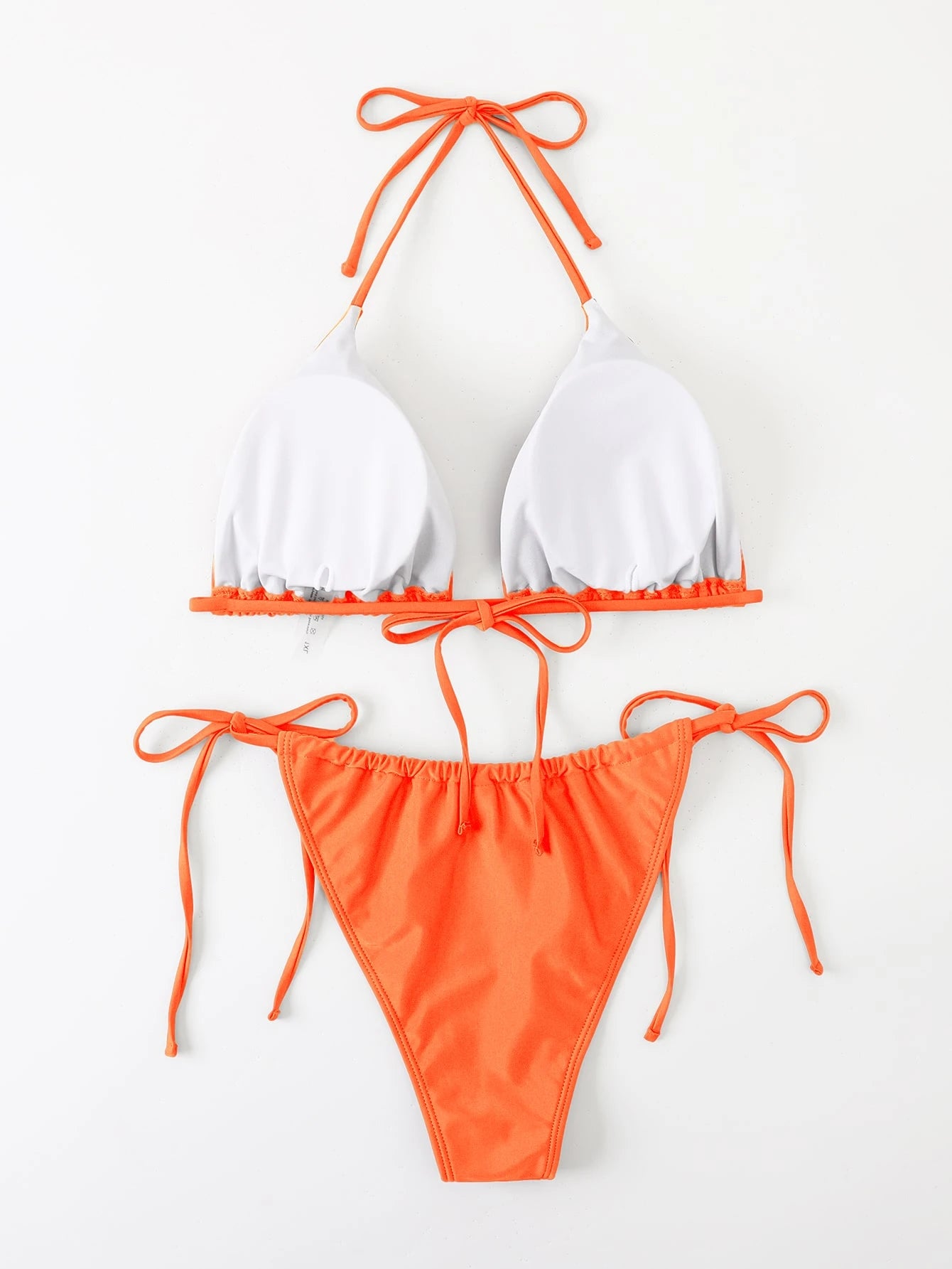 Swim Curve Plus Size Summer Beach Solid Bikini Set, Halter Triangle Top & Tie Side Bikini Bottom 2 Pieces Bikini, Bathing Suit