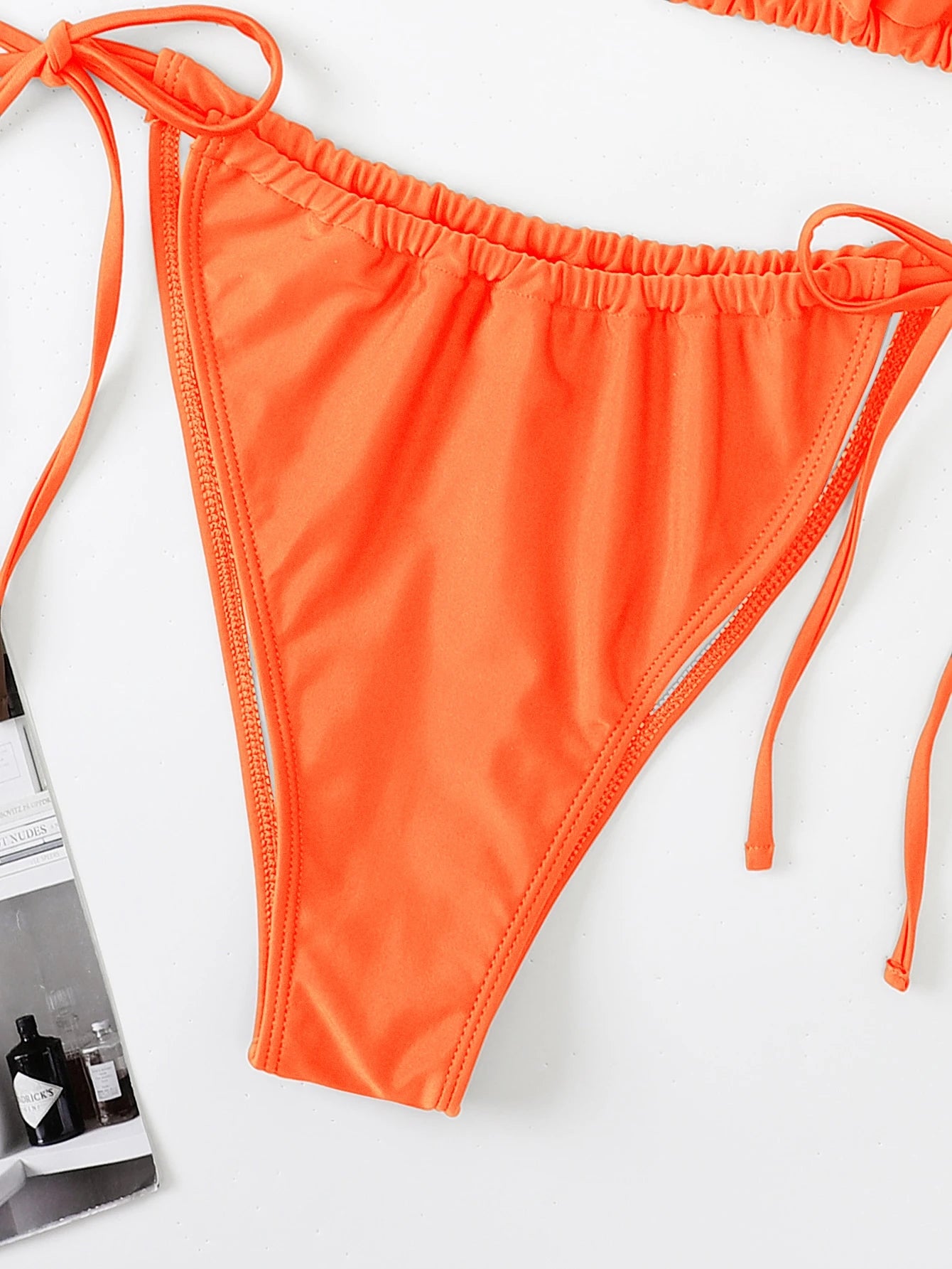 Swim Curve Plus Size Summer Beach Solid Bikini Set, Halter Triangle Top & Tie Side Bikini Bottom 2 Pieces Bikini, Bathing Suit
