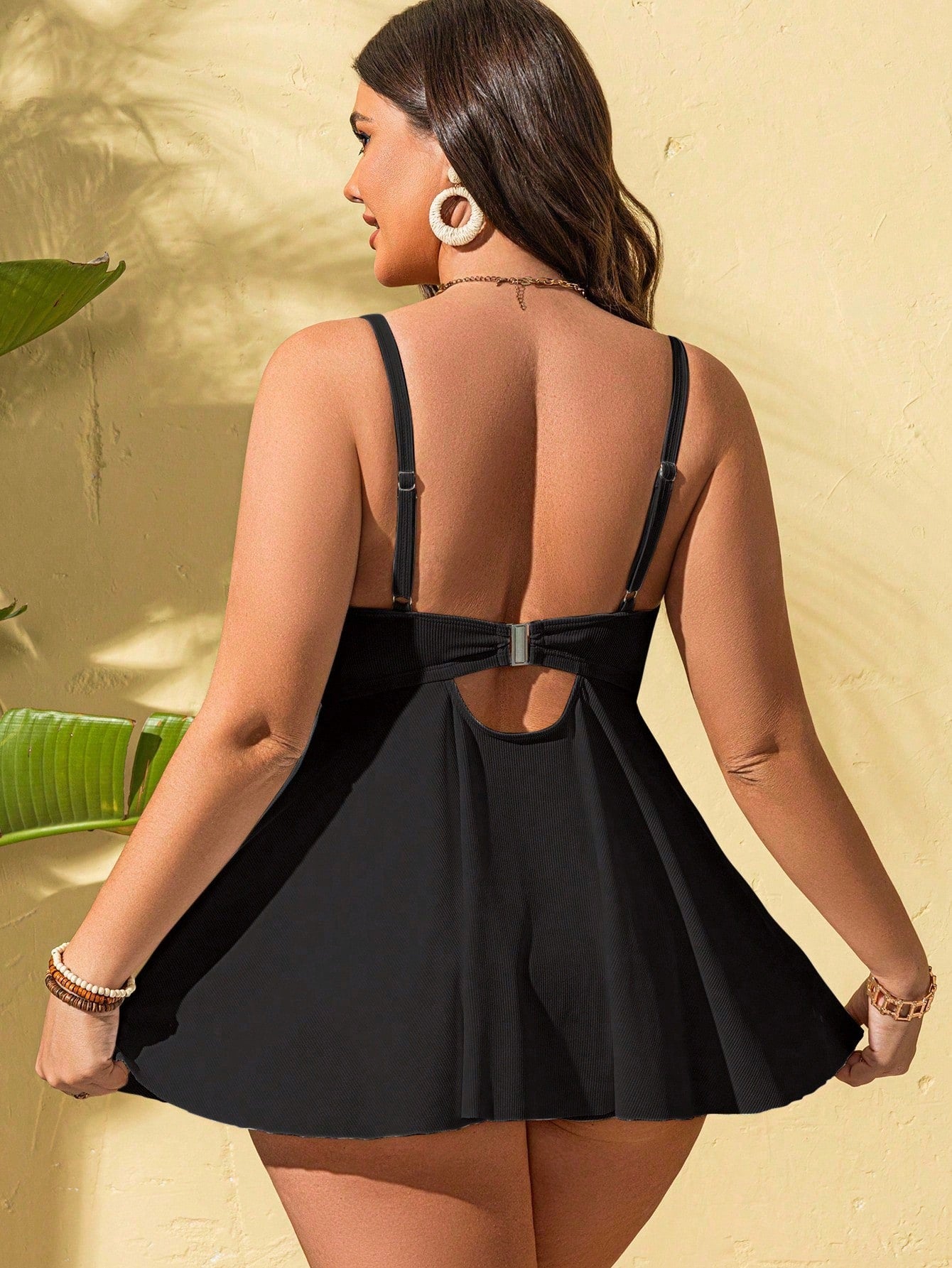 Swim Curve Plus Size Women 2pcs Solid Color Spaghetti Strap Underwire Tummy Control Casual Vacation Bikini Swimwear Set