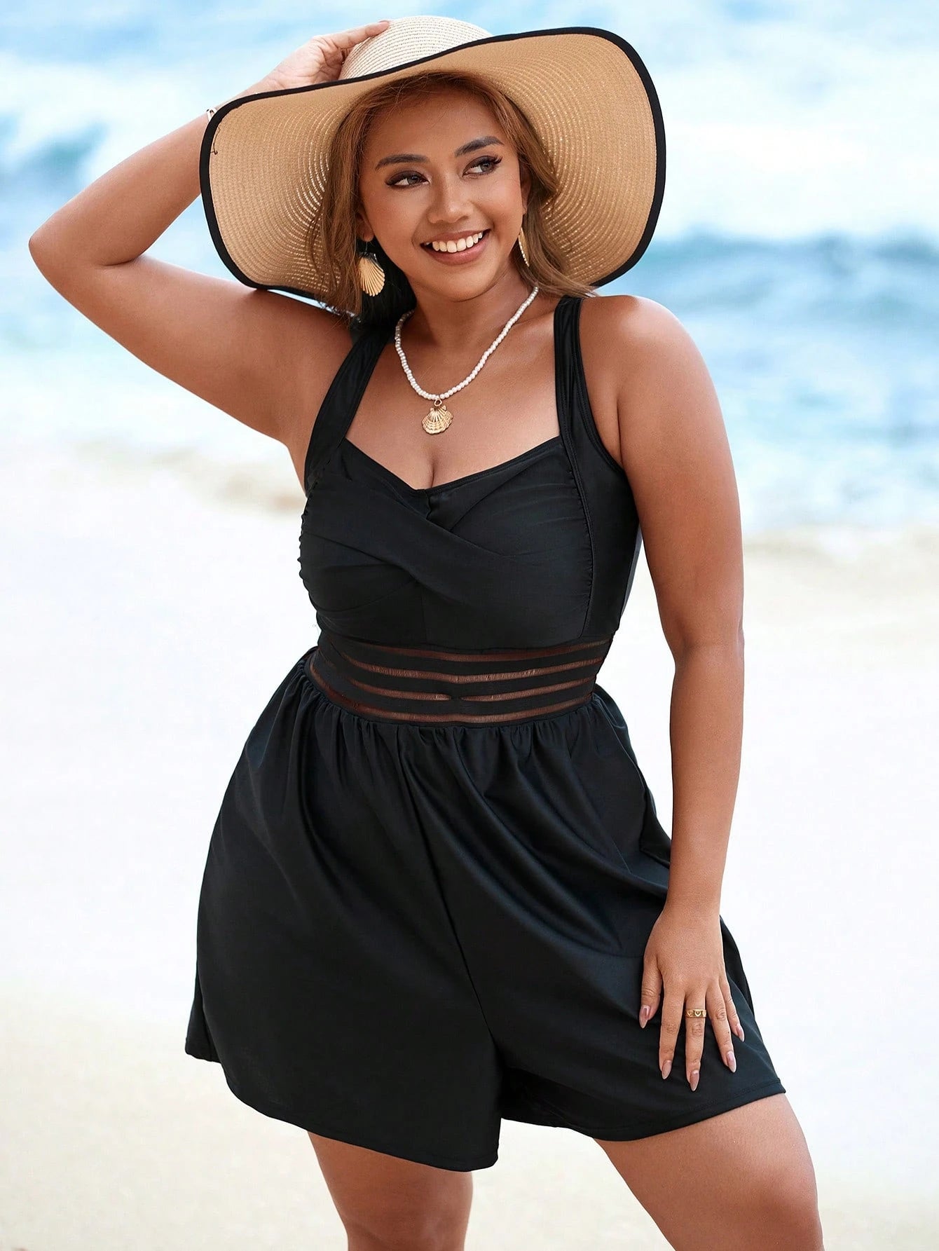 Swim Lushoire 1pc Elegant Vacation Adjustable Strap Plus Size One Piece Swimsuit For Summer