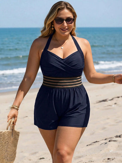 Swim Lushoire 1pc Elegant Vacation Adjustable Strap Plus Size One Piece Swimsuit For Summer