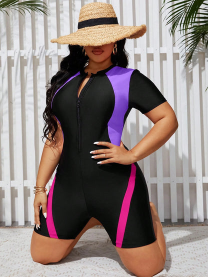 Swim Lushoire 1pc Plus Size One-Piece Swimsuit, Casual & Stylish For Everyday Wear For Summer Beach Vacation