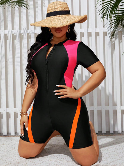Swim Lushoire 1pc Plus Size One-Piece Swimsuit, Casual & Stylish For Everyday Wear For Summer Beach Vacation