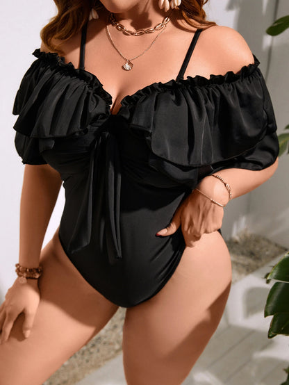 Swim Lushoire 2026 Brown New Style Ruffle Trim Plus Size One-Piece Swimsuit Beach Summer Sexy
