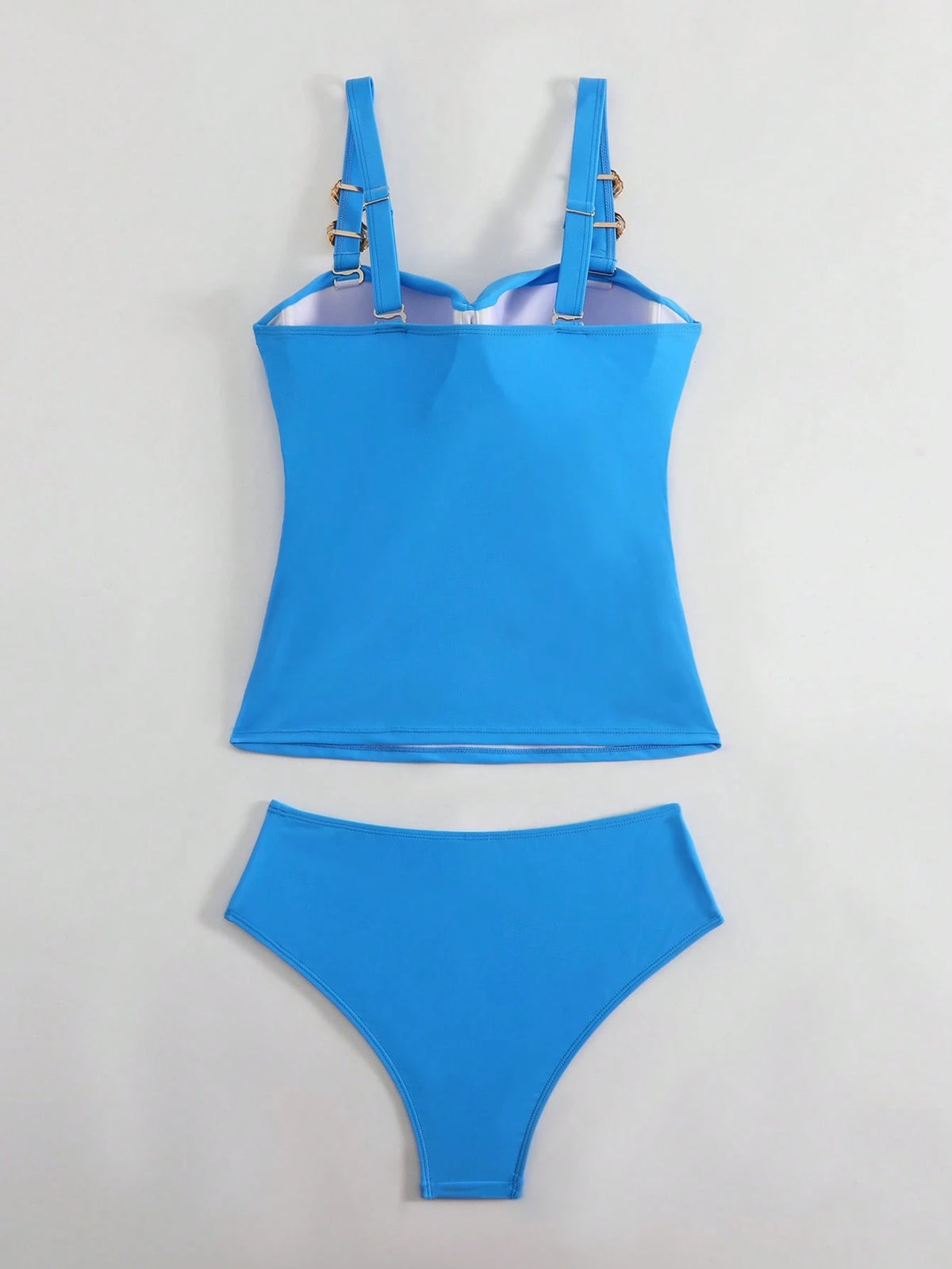 Swim Lushoire 2pcs Plain Color Push-Up Padded Halter Ladies Swimsuit Set With Metallic Hardware Decor And High-Waisted Bikini Bottom For Summer Beach Vacation
