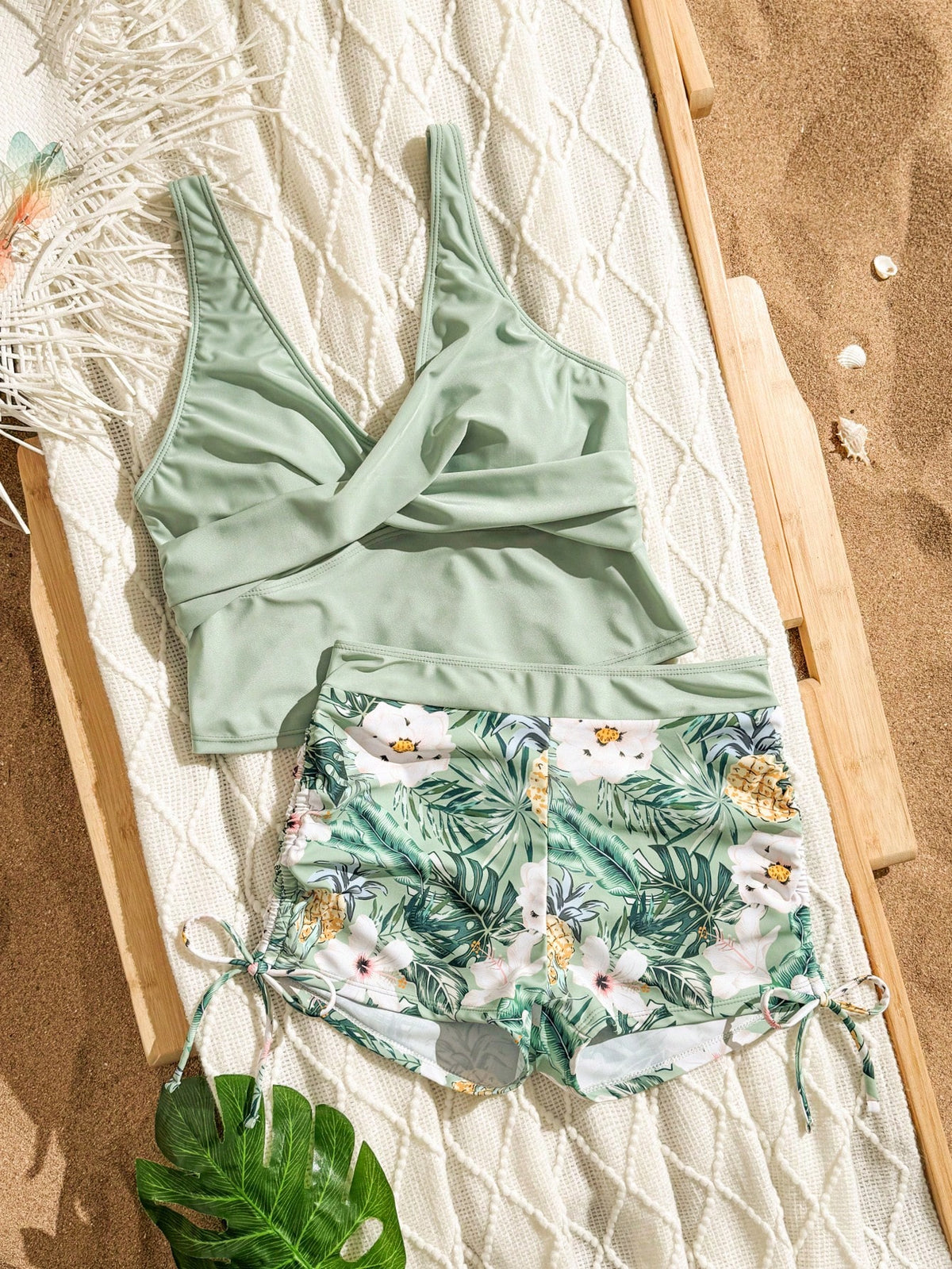 Swim Lushoire 2pcs/Set Women's New Floral Print Bikini Top And Bottom Swimsuit Set For Summer Beach Vacation