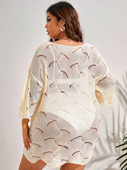 Swim Lushoire Plus Size Plain Knitted Cover Up Summer