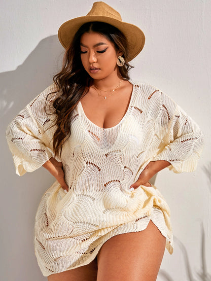 Swim Lushoire Plus Size Plain Knitted Cover Up Summer