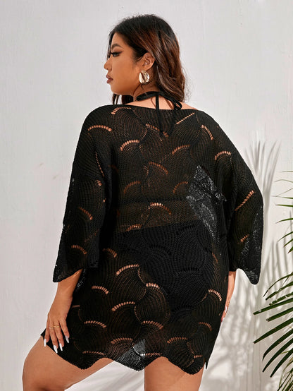 Swim Lushoire Plus Size Plain Knitted Cover Up Summer