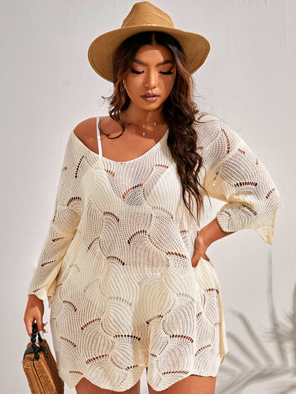 Swim Lushoire Plus Size Plain Knitted Cover Up Summer