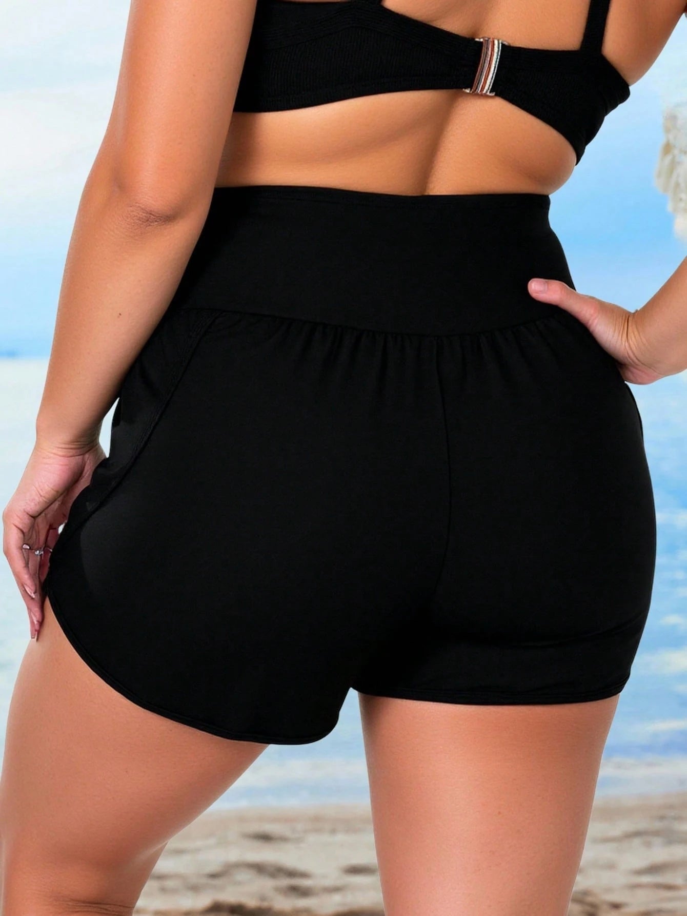 Swim Lushoire Plus Size Solid Asymmetrical Waist Shorts Bikini Bottom Summer