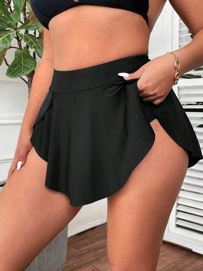 Swim Lushoire Plus Size Women 2pcs Set Random Multicolor Leopard Print Solid Color Black Fashion Holiday Daily Minimalist Casual Tummy Control Slimming High Waist Asymmetric Hem Triangle Bikini Bottom