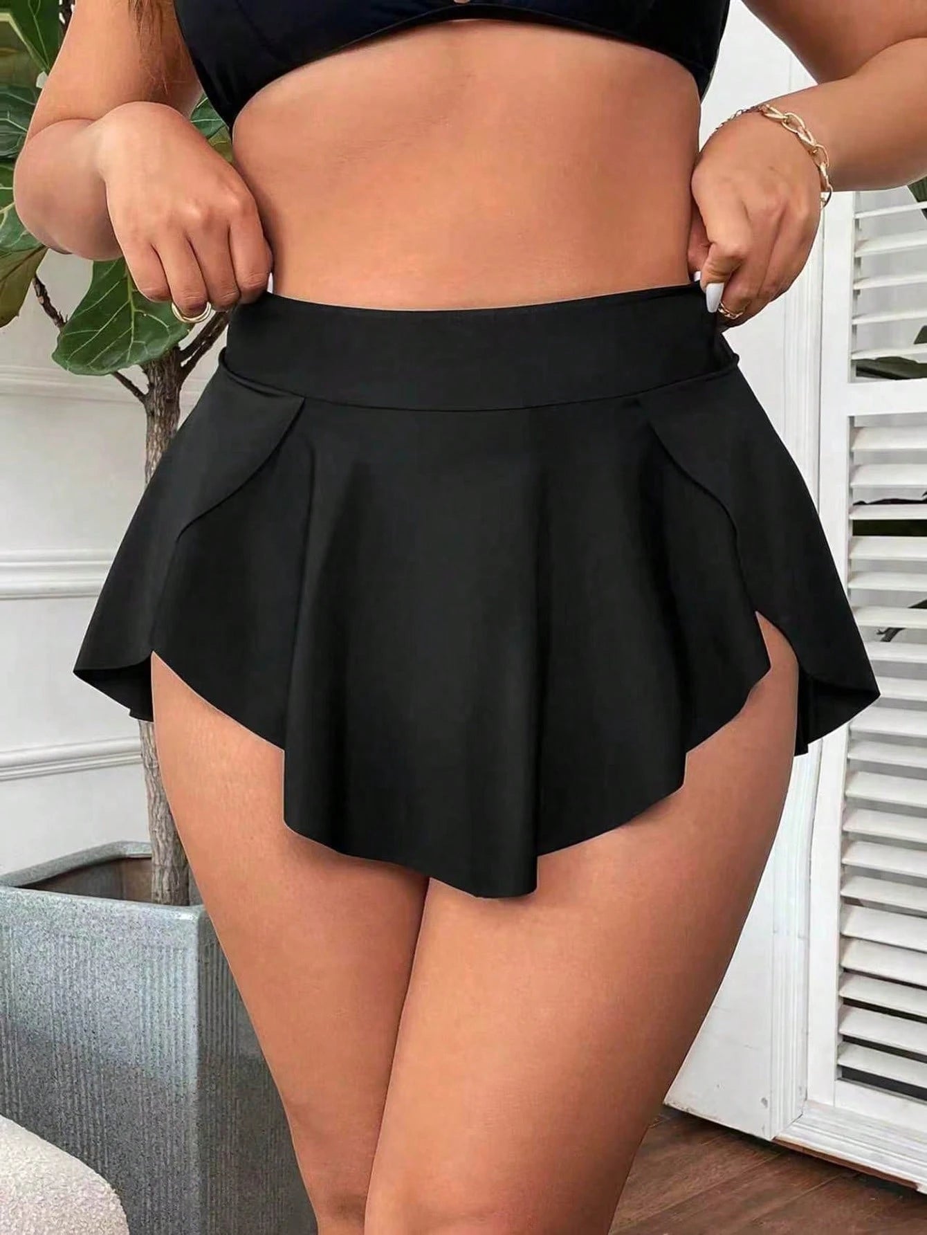 Swim Lushoire Plus Size Women 2pcs Set Random Multicolor Leopard Print Solid Color Black Fashion Holiday Daily Minimalist Casual Tummy Control Slimming High Waist Asymmetric Hem Triangle Bikini Bottom