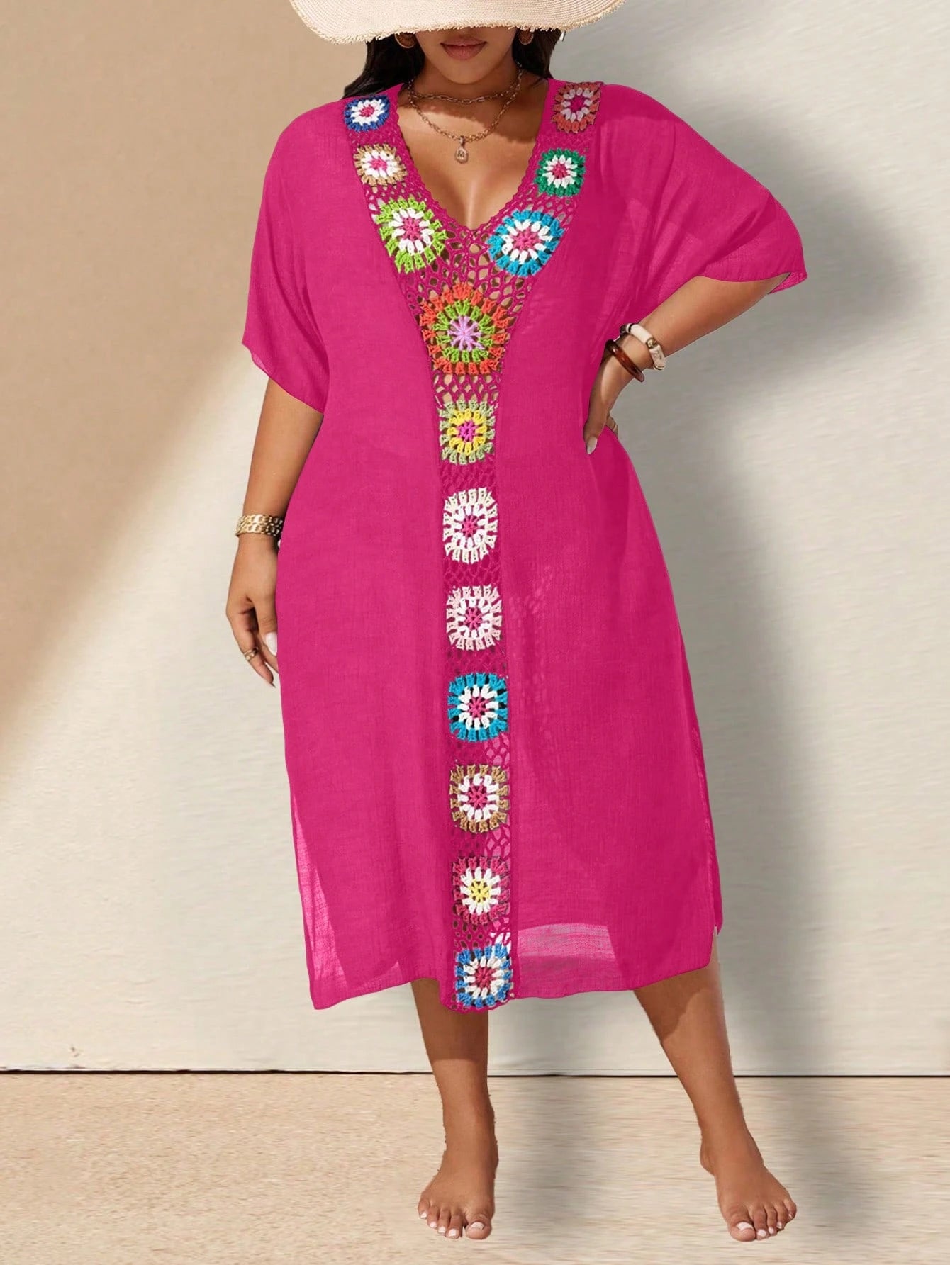 Swim Lushoire Plus Size Women Crochet Knit Cover Up Dress For Vacation