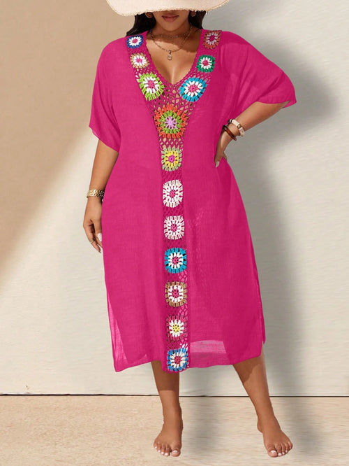 Swim Lushoire Plus Size Women Crochet Knit Cover Up Dress For Vacation