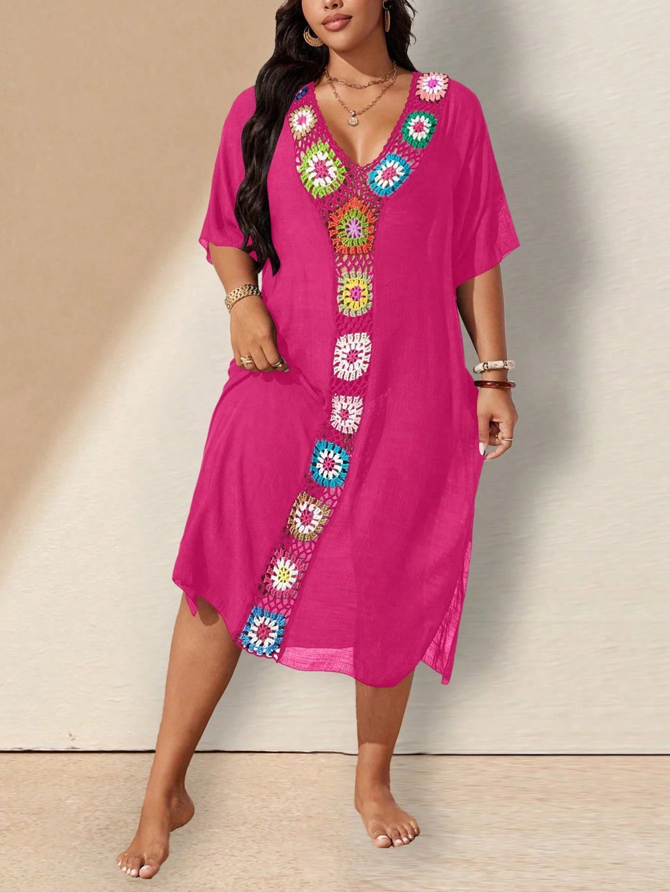 Swim Lushoire Plus Size Women Crochet Knit Cover Up Dress For Vacation