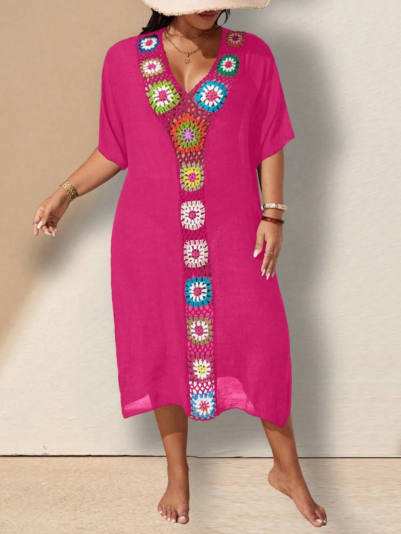 Swim Lushoire Plus Size Women Crochet Knit Cover Up Dress For Vacation