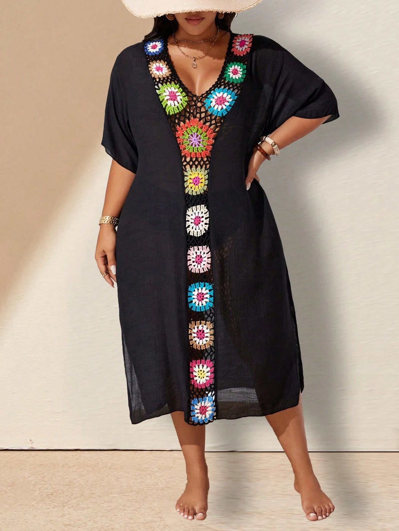 Swim Lushoire Plus Size Women Crochet Knit Cover Up Dress For Vacation