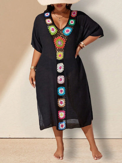 Swim Lushoire Plus Size Women Crochet Knit Cover Up Dress For Vacation