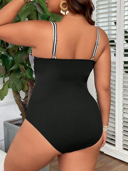 Swim Lushoire Plus Size Women's One-Piece Ribbed Underwire Ruched Crossover Padded Swimsuit, Minimalist Beach Style For Summer Beach Vacation