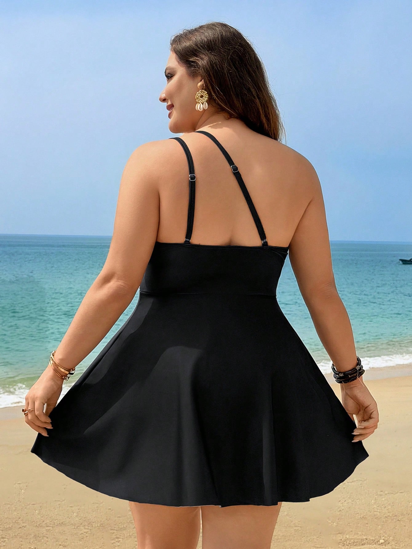 Swim Lushoire Plus Size Women's Two Pieces Swimwear, Summer Holiday Printed Tankini Swimwear