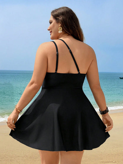 Swim Lushoire Plus Size Women's Two Pieces Swimwear, Summer Holiday Printed Tankini Swimwear
