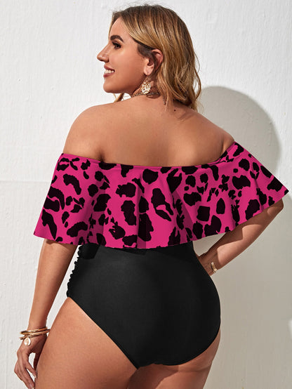 Swim Lushoire Plus Size Women Summer Beach Polka Dot Off-Shoulder Top And Triangle Bikini Swimwear Set