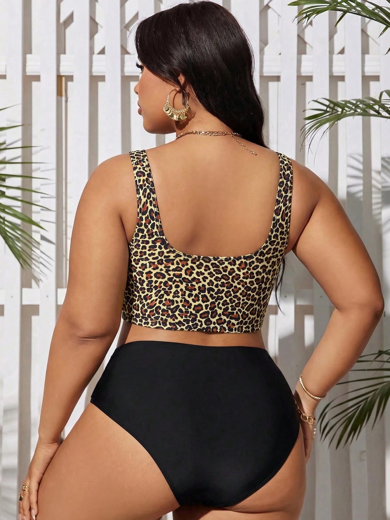 Swim Lushoire Plus Size Women Summer Beach Vacation Leopard Print Tankinis Swimwear
