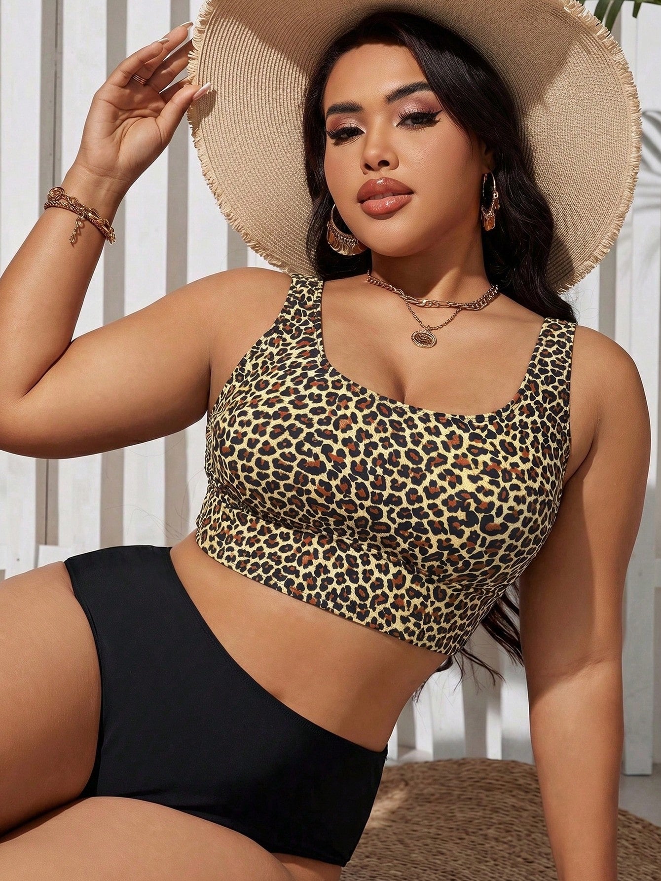 Swim Lushoire Plus Size Women Summer Beach Vacation Leopard Print Tankinis Swimwear