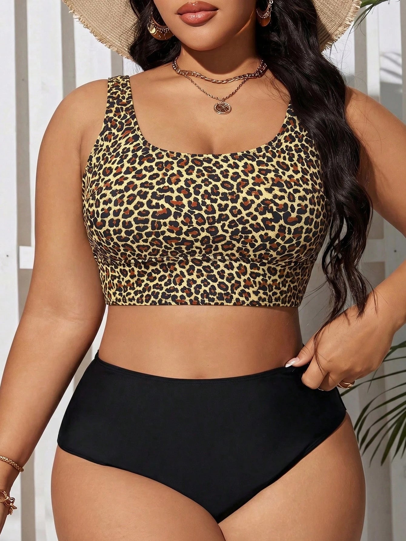 Swim Lushoire Plus Size Women Summer Beach Vacation Leopard Print Tankinis Swimwear