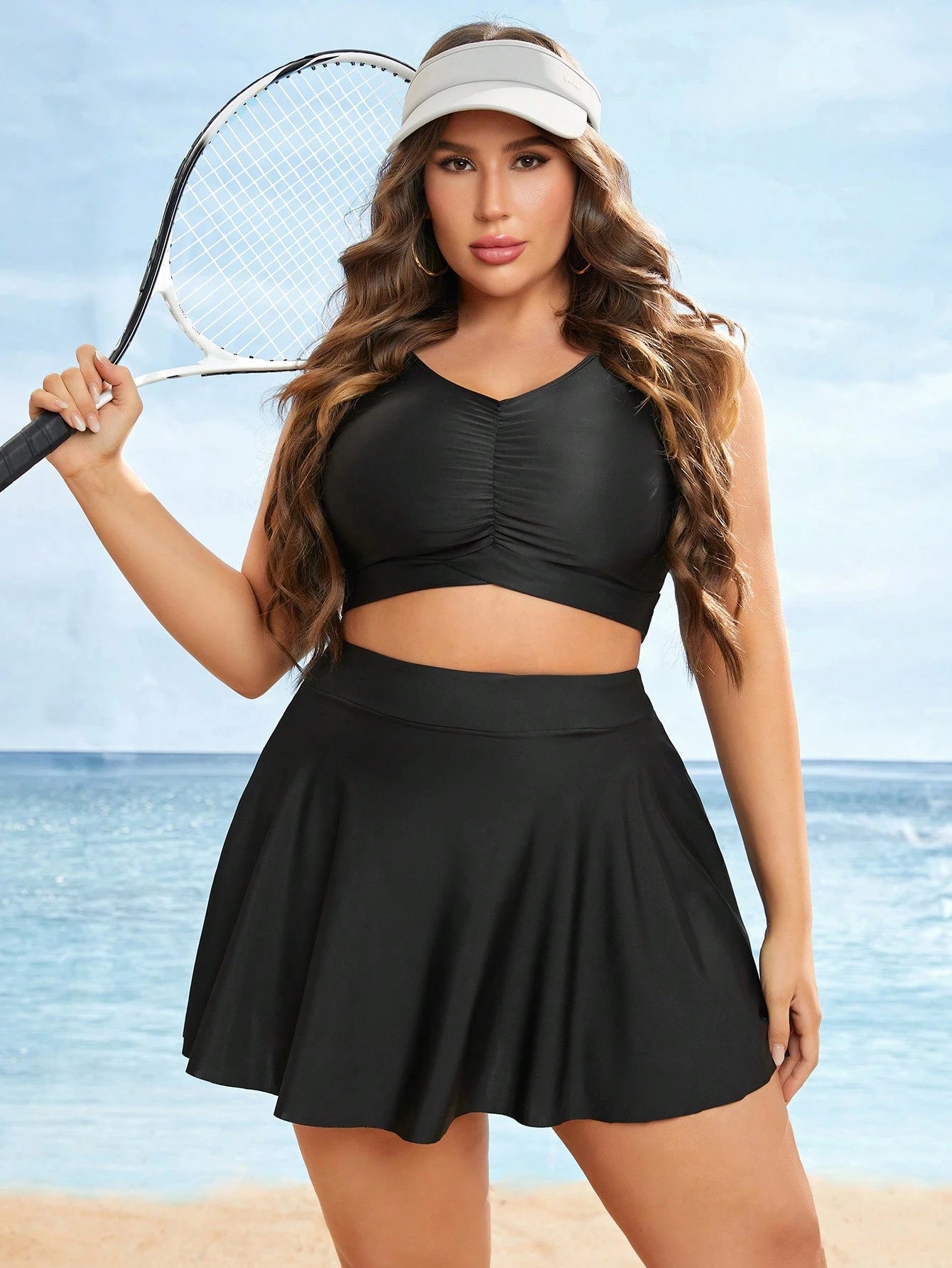 Swim Lushoire Summer Beach Plus High Waist Skort With Phone Pocket