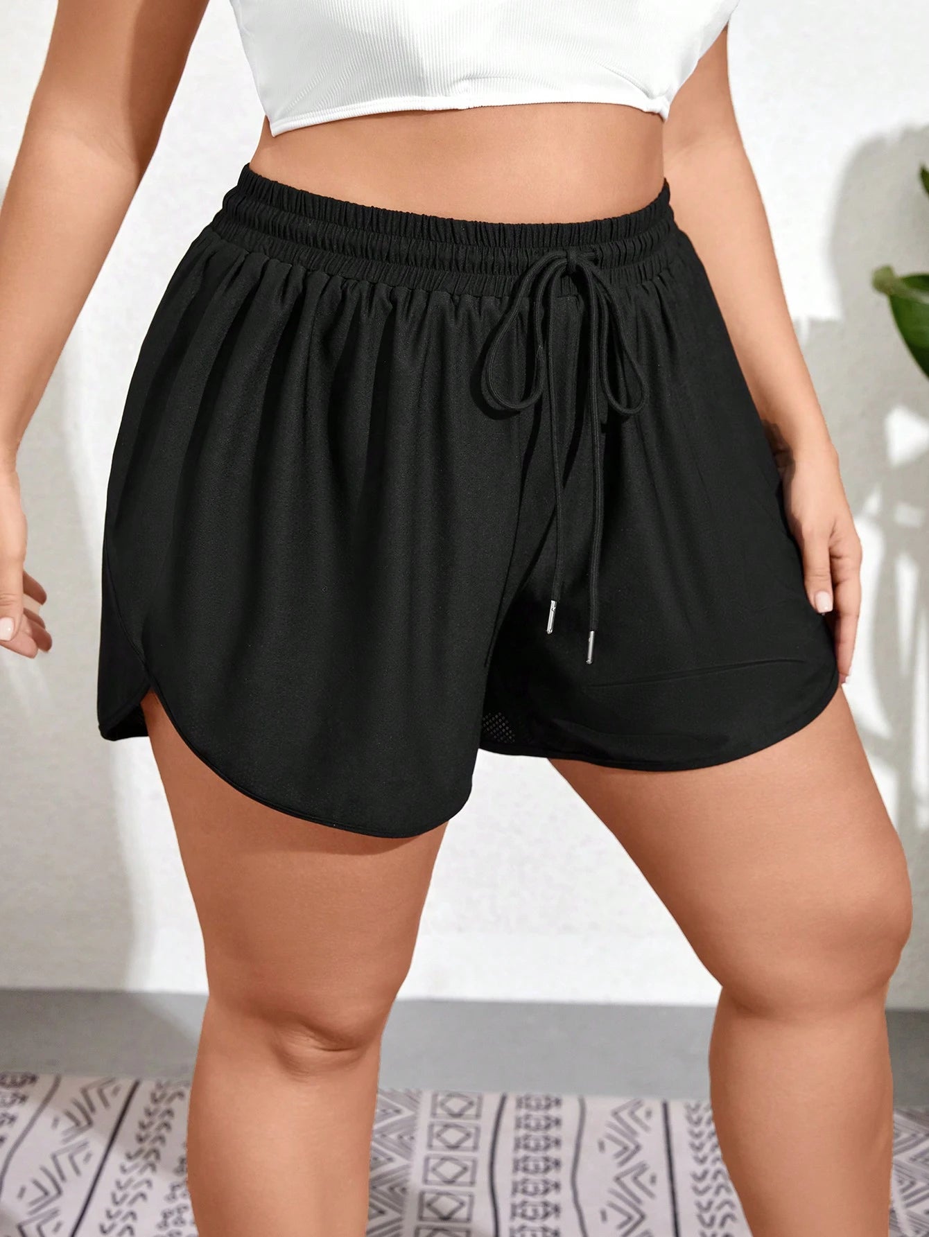 Swim Lushoire Summer Beach Plus Size Drawstring Waist Swim Bottoms