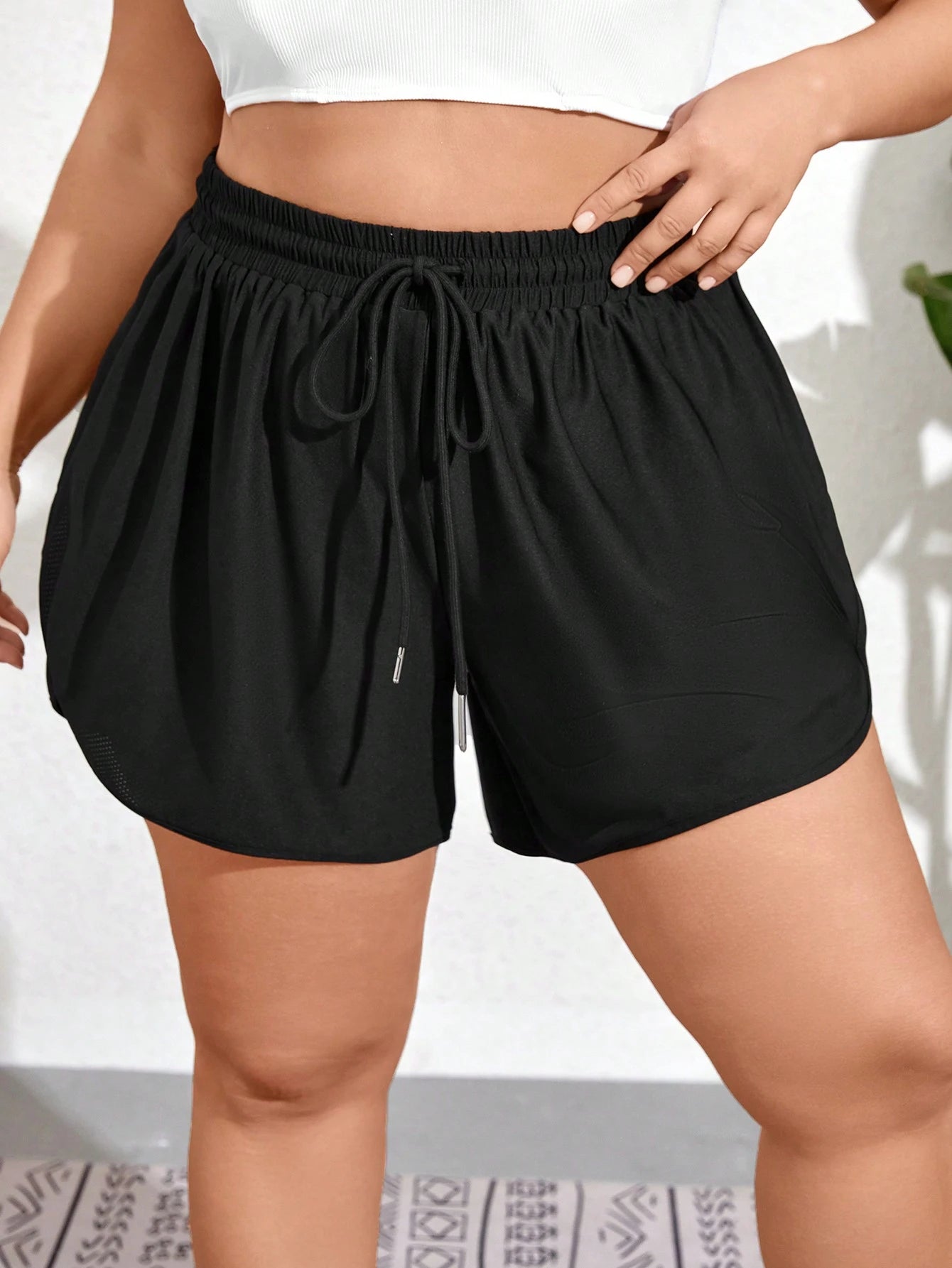 Swim Lushoire Summer Beach Plus Size Drawstring Waist Swim Bottoms