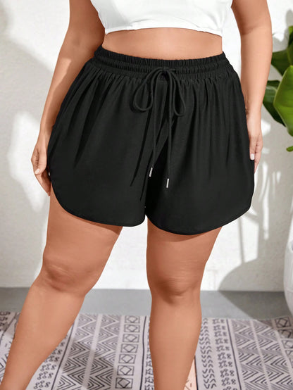 Swim Lushoire Summer Beach Plus Size Drawstring Waist Swim Bottoms