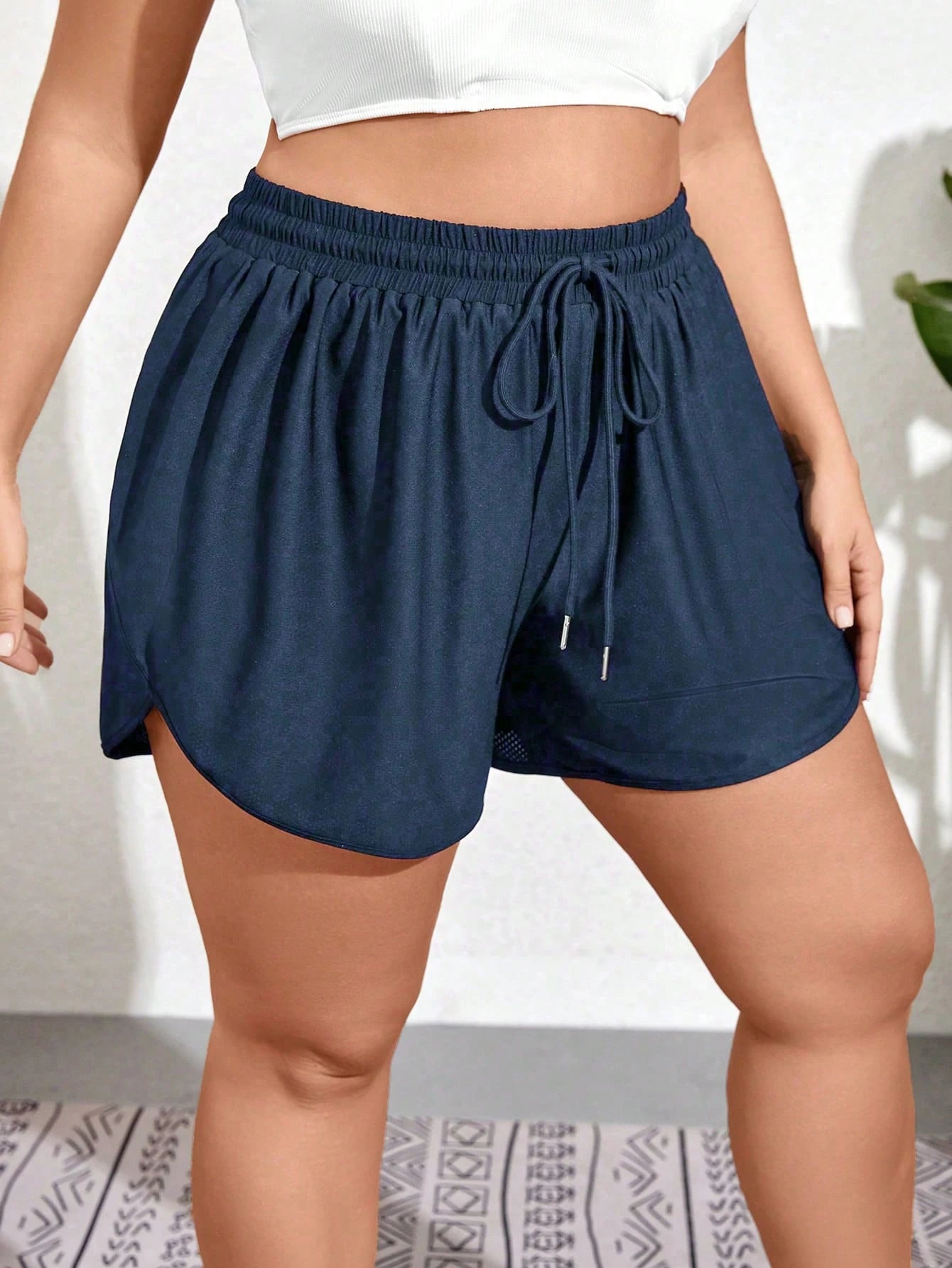 Swim Lushoire Summer Beach Plus Size Drawstring Waist Swim Bottoms