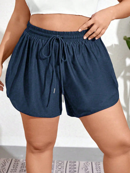 Swim Lushoire Summer Beach Plus Size Drawstring Waist Swim Bottoms