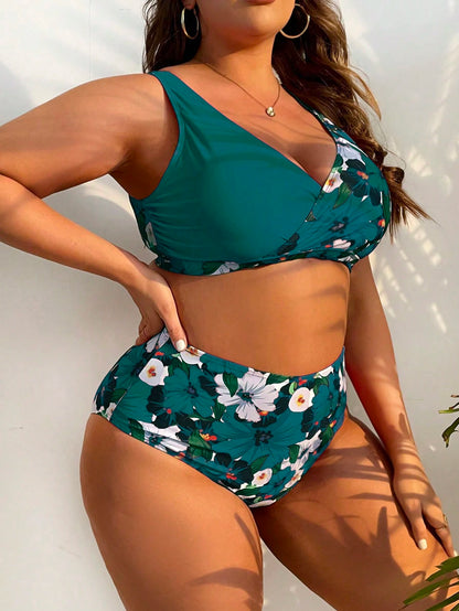 Swim Lushoire Summer Beach Plus Size Floral Print Bikini Set