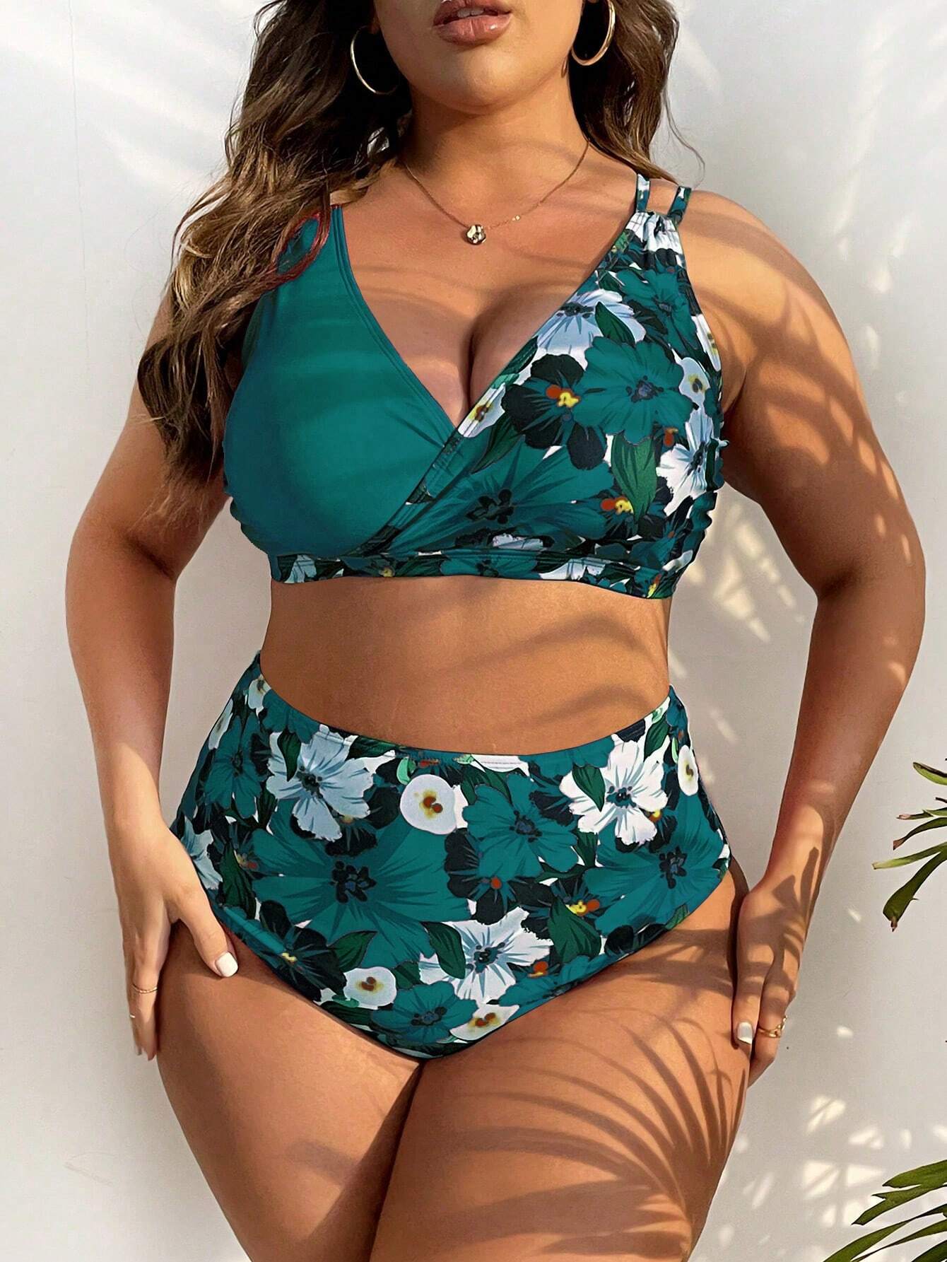 Swim Lushoire Summer Beach Plus Size Floral Print Bikini Set