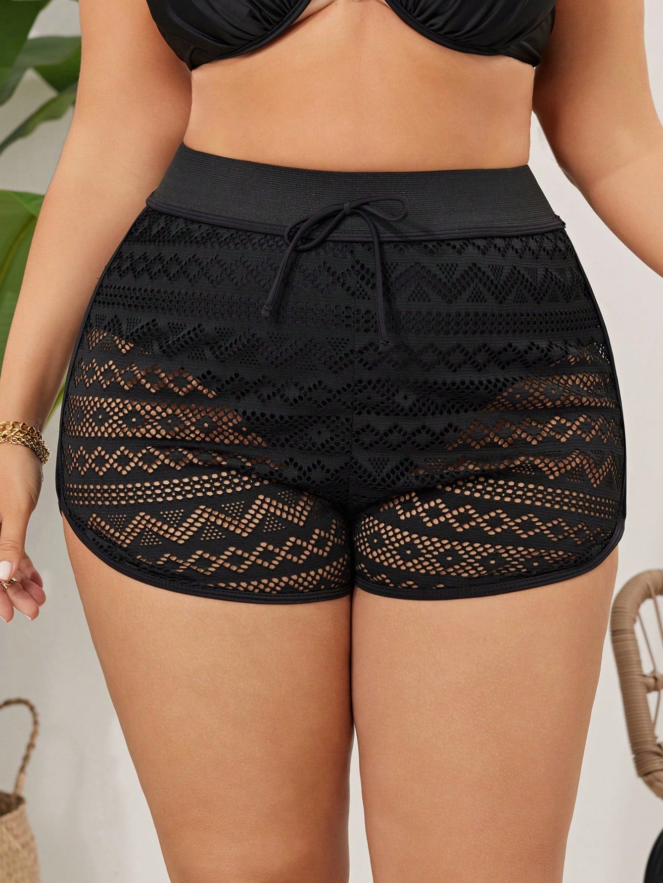 Swim Lushoire Summer Beach Plus Size Women's Hollow Out Swimming Bottom Music Festival