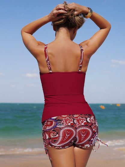 Swim Lushoire Women Beach Outfits Paisley Print Casual Holiday Inclusive Boyshort Bikini Swimsuit For Summer Beach Vacation