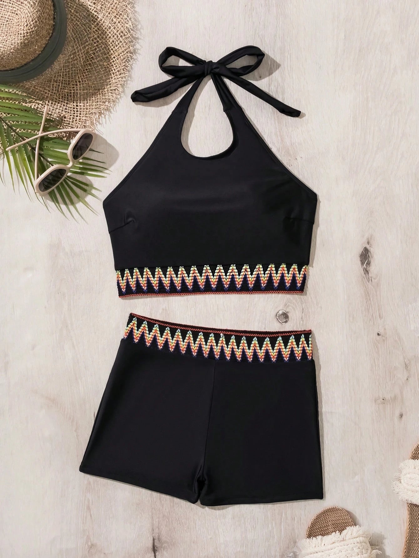 Swim Lushoire Women's Patchwork Wave Weave Strap Bikini Set Separates, Bikini Set Swimwear Bathing Suit Beach Outfit Summer Vacation,Summer Beach