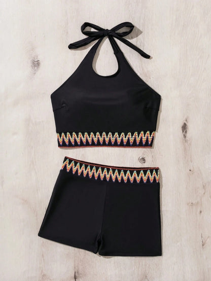 Swim Lushoire Women's Patchwork Wave Weave Strap Bikini Set Separates, Bikini Set Swimwear Bathing Suit Beach Outfit Summer Vacation,Summer Beach