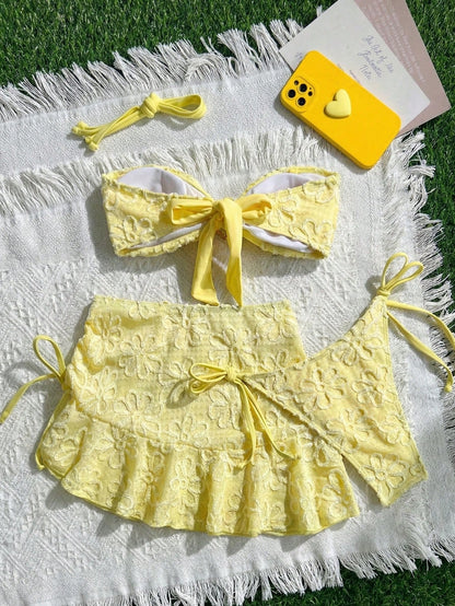 Swim Mod 2026 New Plus Size Mod Cute 3 PiecesBikini Set, Summer Beach Plus Size Swimwear For Women, European And American Cross-Border
