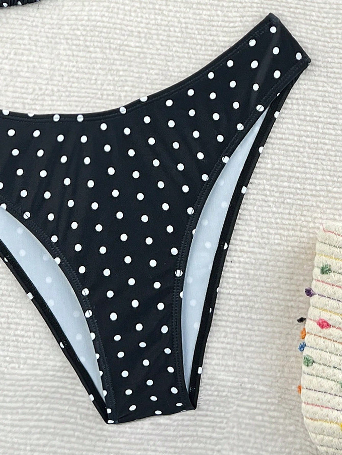 Swim Mod 2026 Spring/Summer Women's Spaghetti Strap Halter Neck Black Base White Polka Dot Random Print Sweet Cute High Cut Side Bikini Swimwear Two Pieces Set
