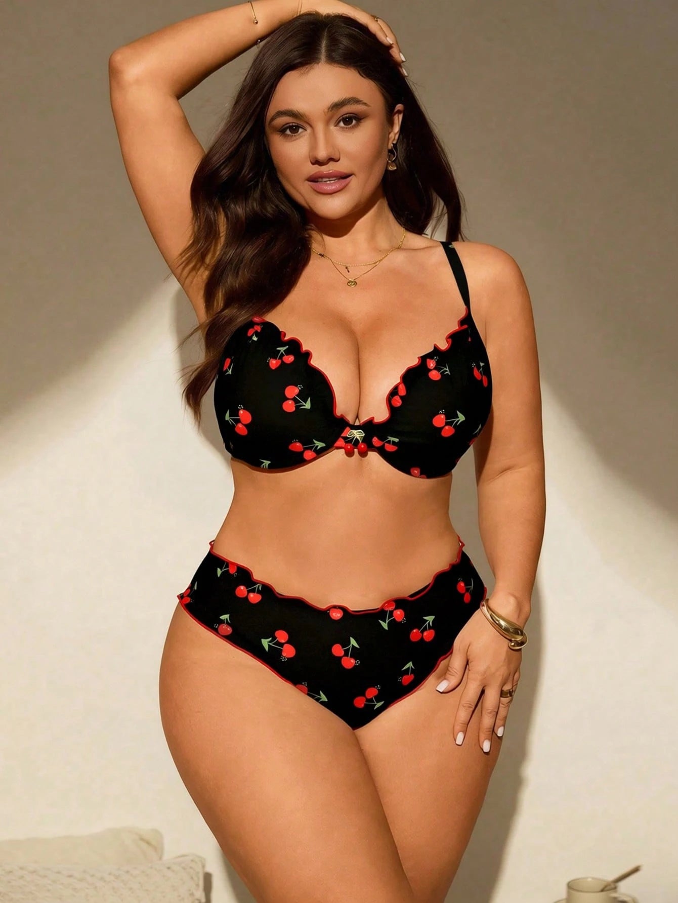 Swim Mod Plus Size Women 2pcs Random Print Padded Tankini Swimwear Set