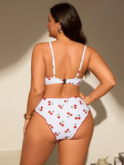 Swim Mod Plus Size Women 2pcs Random Print Padded Tankini Swimwear Set