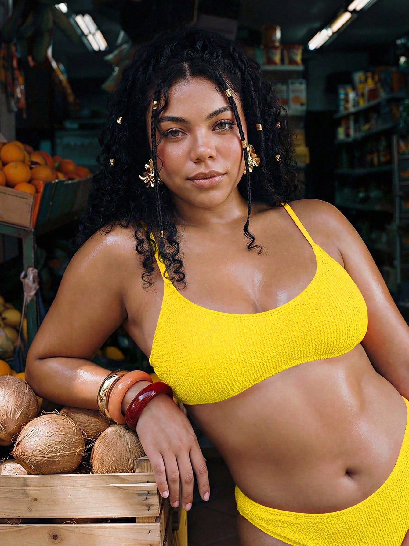 Swim Mod Plus Size Women Textured Spaghetti Strap Beach Bikini Top