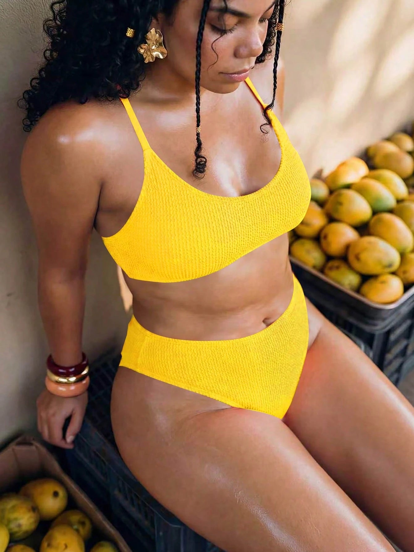 Swim Mod Plus Size Women Textured Spaghetti Strap Beach Bikini Top